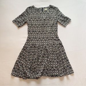 NWT Black and White Pattern with Pink and Blue Accents Drop Waist Dress